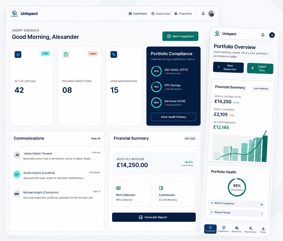 uInspect agent console and portfolio overview dashboard